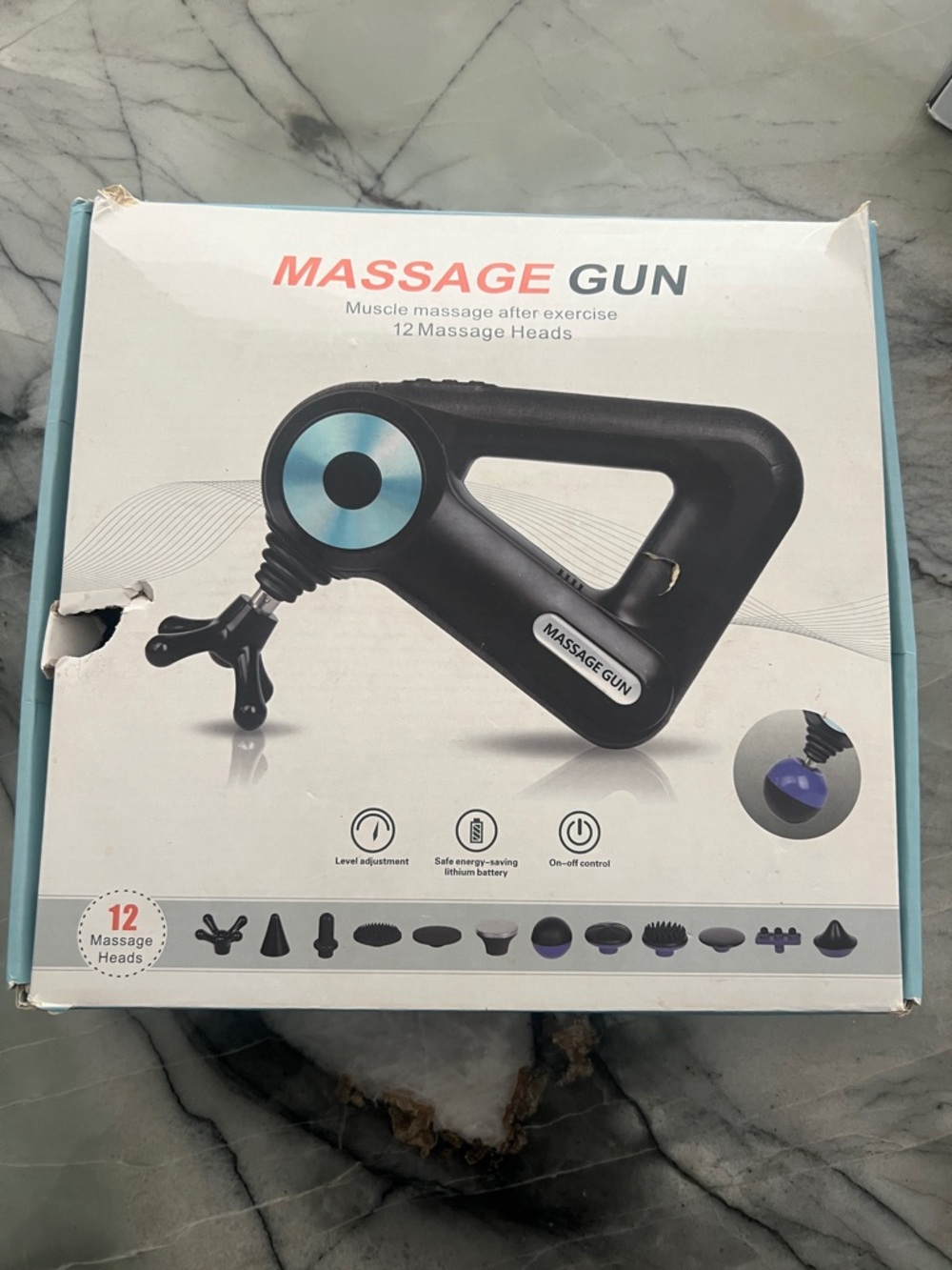 Black Massage Gun with 12 Heads - Portable Percussion Massager